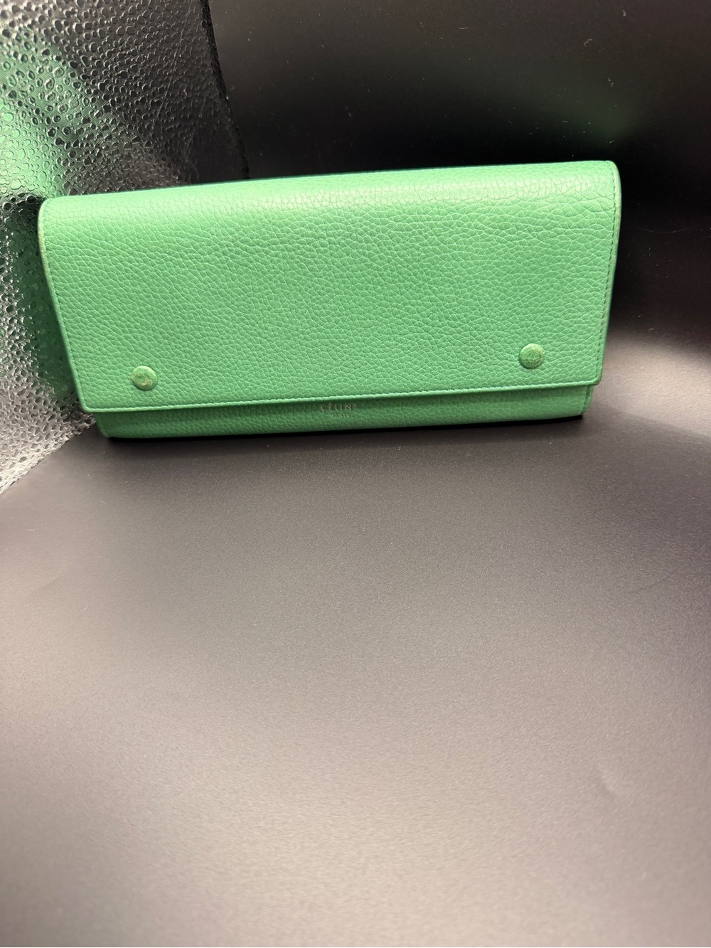 Celine Green Leather Long Wallet/Authentic +COA